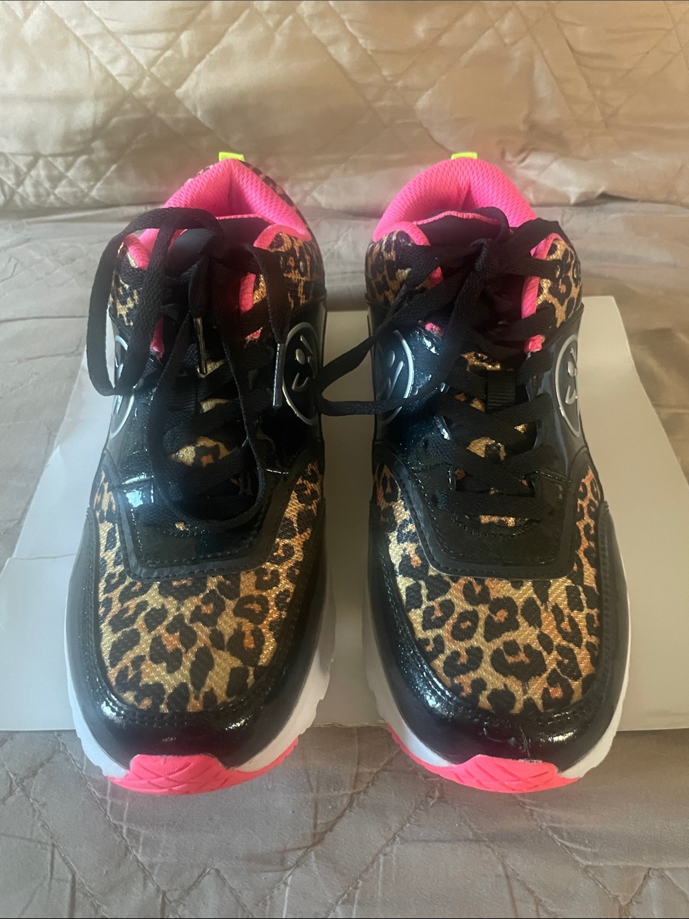 Zumba Fitness Leopard Print Sneakers with Hot Pink Accents
